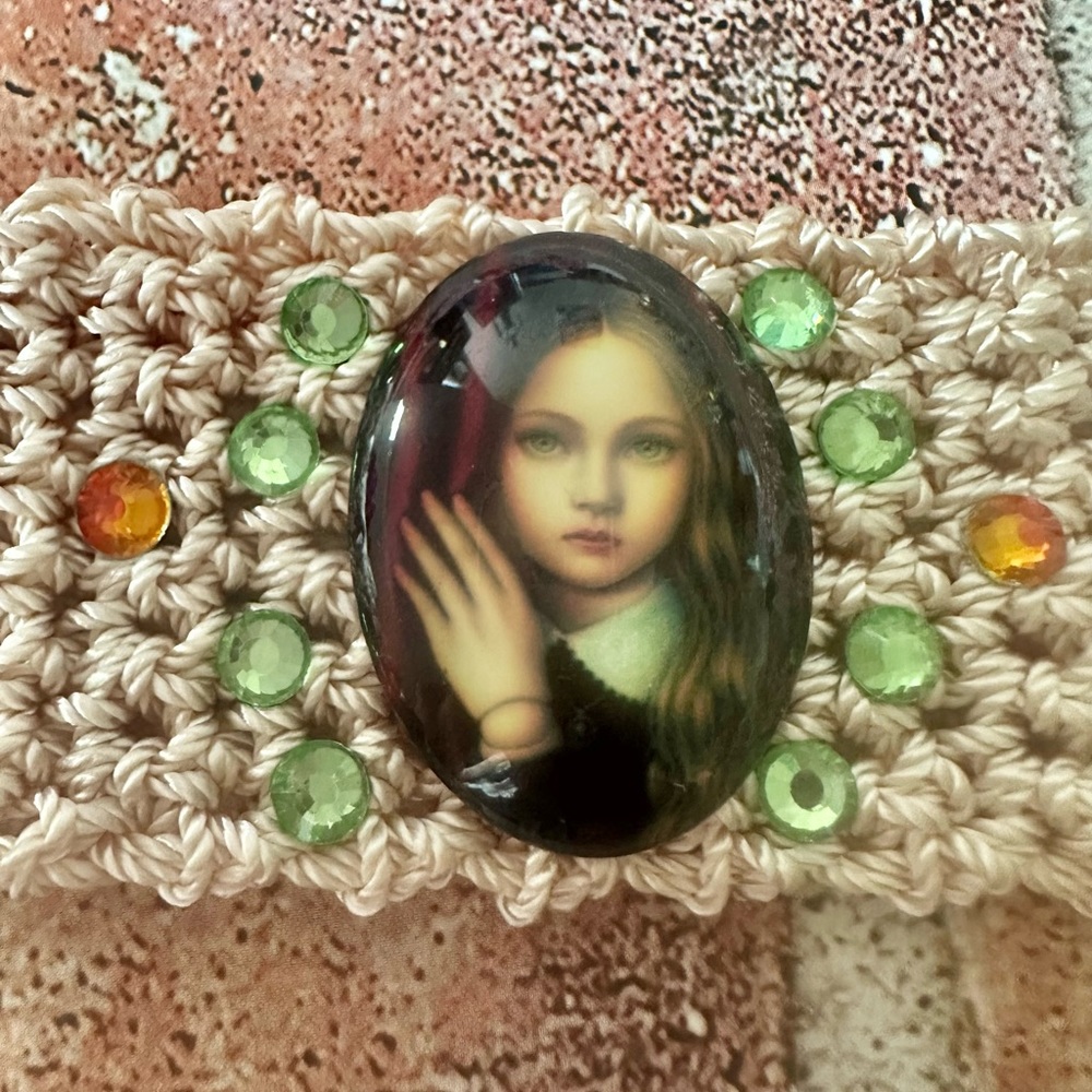 Hand Knits 2 Love Bracelet Cabochon Beads Romantic Girl Designer Victorian Era